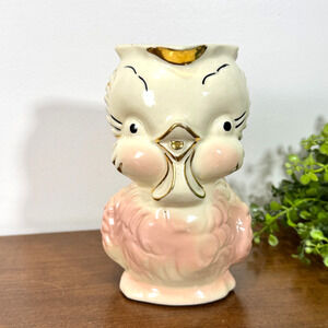 Vintage Shawnee Chick Pitcher Pink Gold Trim USA Anthropomorphic Whimsical 6"